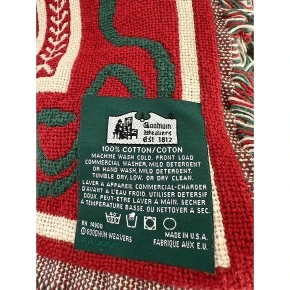 Vintage Christmas Throw Blanket Santa Claus Red Green Vintage Goodwin Weavers